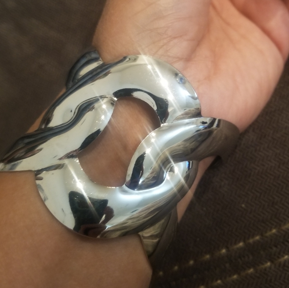 Chunky Silver Statement Bracelet Chain Link Style Beach Boho Cuff Bangle